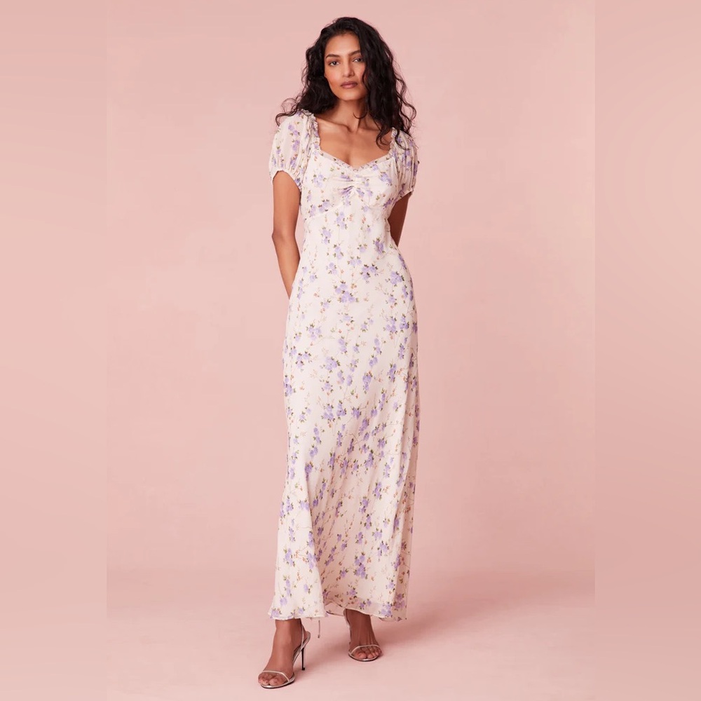 NWT LoveShackFancy Cream Maxi Dress with Lavender Floral Print